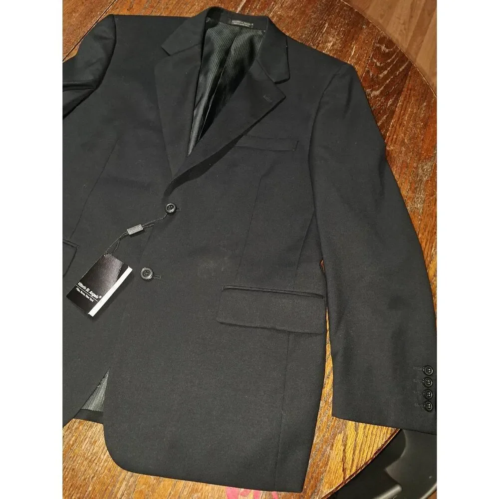 New 42R Vittorio St Angelo Black Dual Vent Suit Sports Coat Jacket Blazer NWT